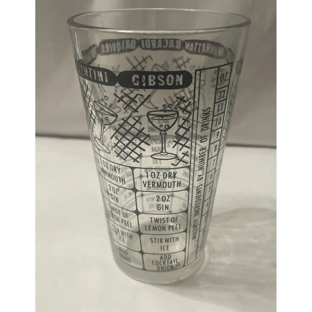Vintage Federal Glass Barware Bartender Cocktail Mixed Drink Recipe Shaker Glass